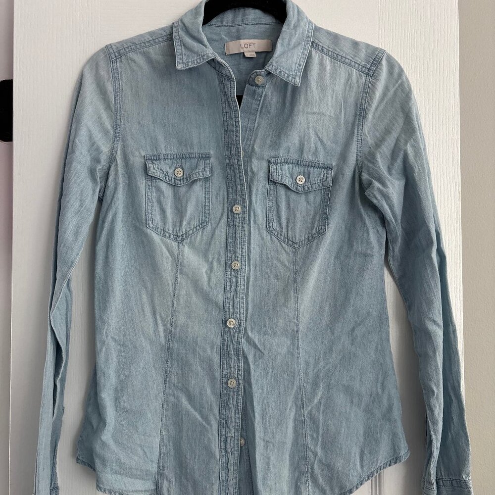 LOFT light wash denim button down top